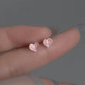 Valentine's Day Gift Earrings 925 Sterling Silver Pink Enamel Heart Stud Earrings for Women Girls Jewelry Gifts