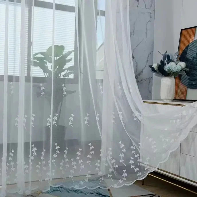 Ready Stock Embroidery Style Polyester Curtain Fabric Two-Sides Same Looking Soft Woven Curtains Packed in Roll