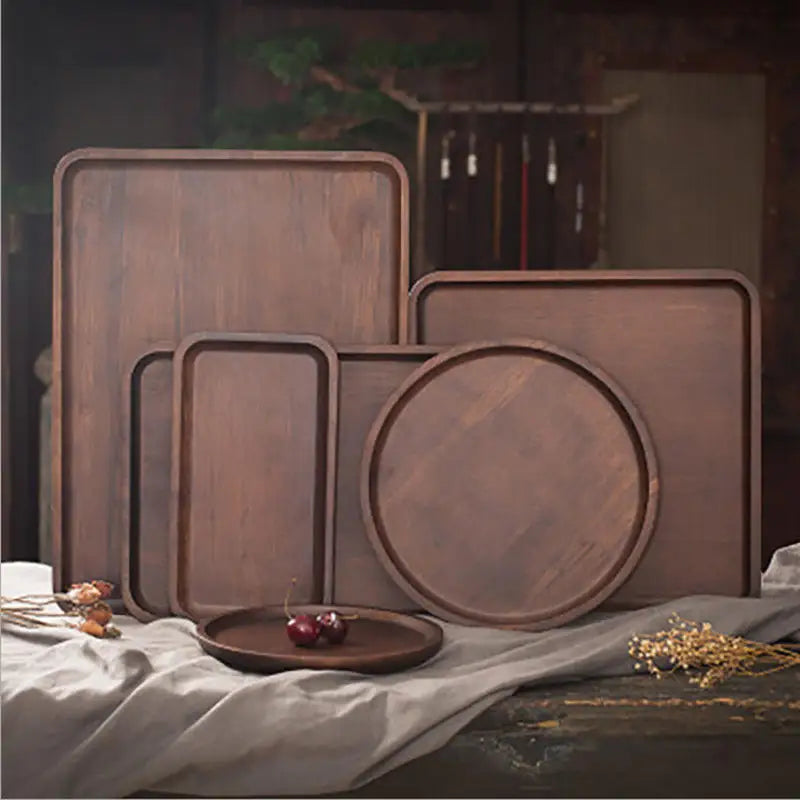 Guansen Walnut Wood Serving Tray Plates for Snacks Bread Fruit Wood Storage Dinner Dish Wood Art Decors Food Charge Plate