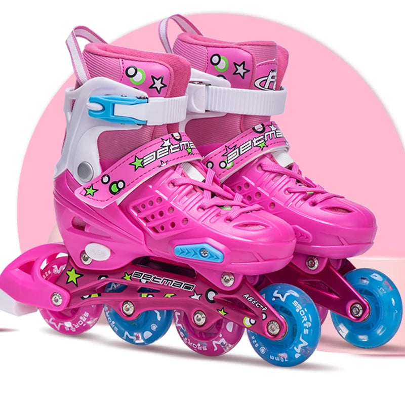 EACHkids Professional 4 Wheel Inline Roller Skates Flashing Adjustable Skate Shoes for Girls Boys Aluminum Alloy Frame PU Wheels