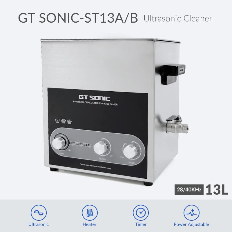 300W Electric New GT SONIC Industrial Ultrasonic Cleaning Machine 28kHz 13L Tank Stainless Steel