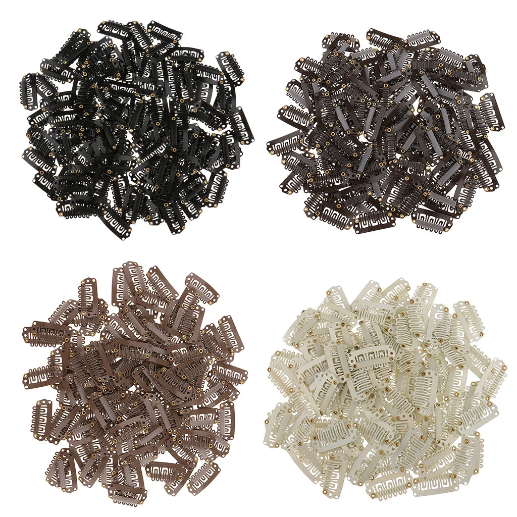 Metal Snap Clips Grip for Feather Hair Extensions Wigs Weft Hairpiece U Shape Metal Clips for Wigs 28mm