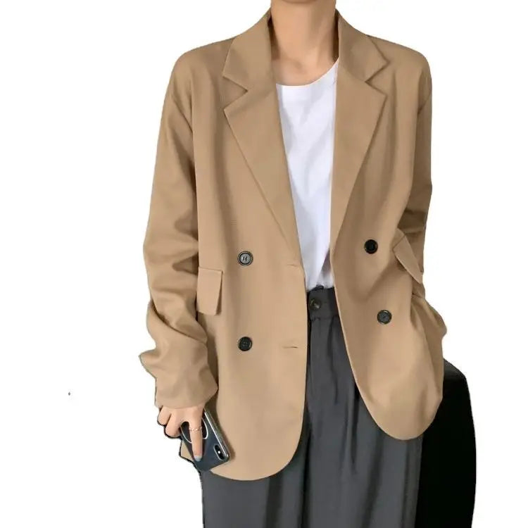New Fashion Women Office Lady Suit Coat Jacket Loose Long Sleeve Lapel Button Tops Cardigan Solid Color Spring Autumn Suit
