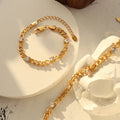 High End Women Luxury Jewelry Zircon Four Corners Inlaid 18k Gold Plated Stainless Steel Link Chain Bracelet