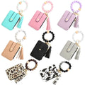 2026 New Arrival PU Leather ID Credit Card Holder Wallet with Wristlet Bangle Silicone Bead Tassel Card Holder Leather Keychain