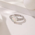 Women Daily Gemstone Ring Zircon Inlaid Color Reflective Heart Shaped Opal Stone Adjustable 925 Sterling Silver Engagement Ring