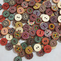 Round Mixed Random Pattern Custom Bulk 20Mm Wooden Buttons With 2 Holes