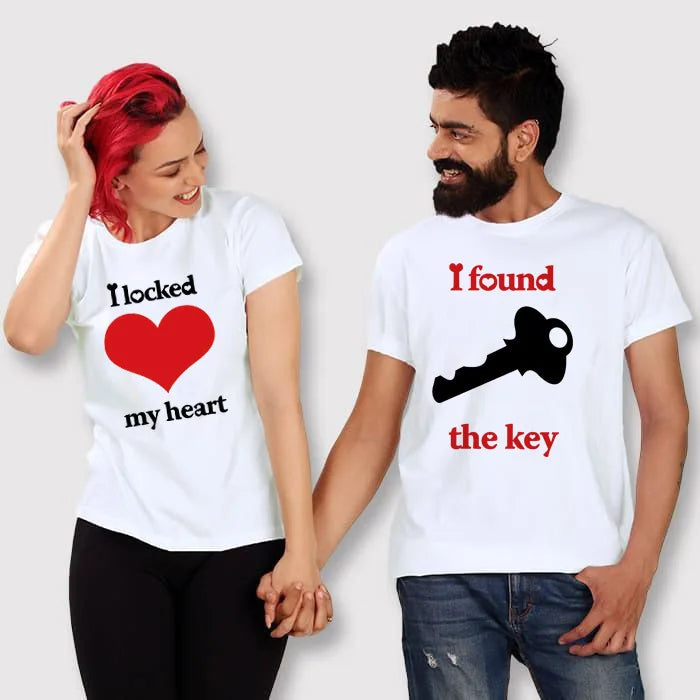 I Locked My Heart I Found the Key Lovers Couple Tshirt Summer Lovers Funny Men Women Casual Tshirt Couple Tops Matching Clothing