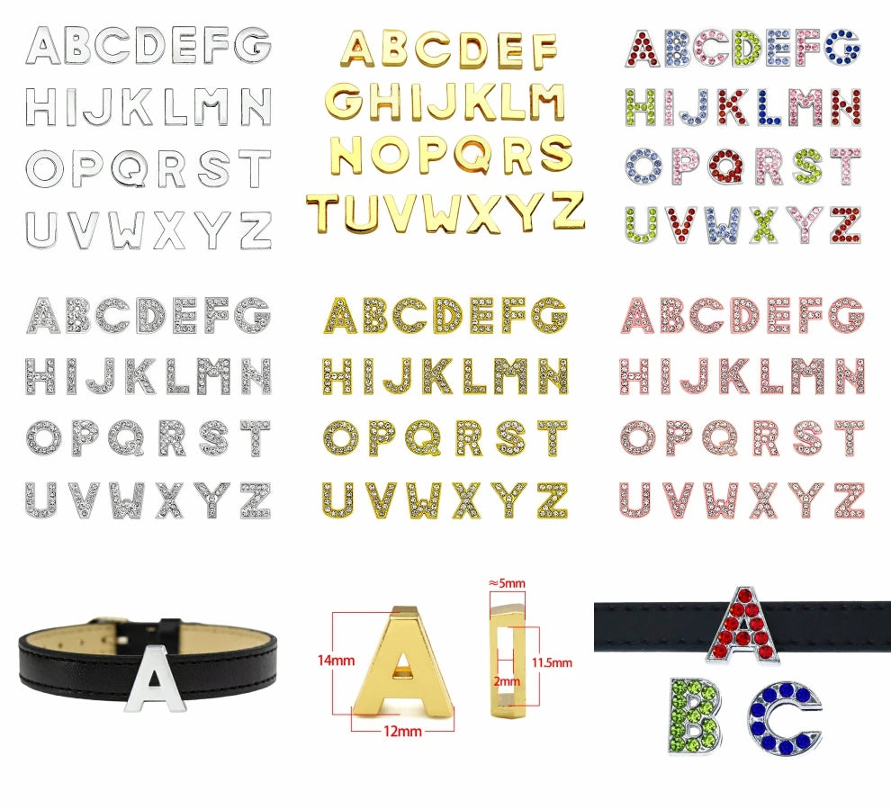 130pcs/lot DIY Accessory 10mm Rhinestone Slide Letters Alphabet Slide Charms Numbers More Options Can Choose
