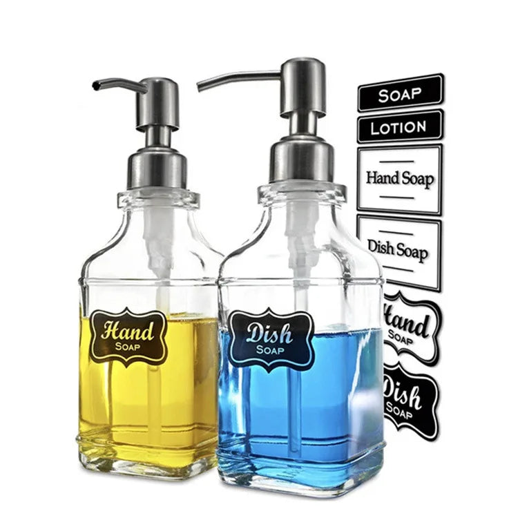 10oz 18oz Square Thick Glass Hand Soap Dispensers Stainless Steel Pump Hand Sanitizer Bottle Including Pump Sprayer for Sale