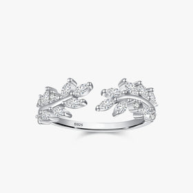 Ailmay Top Quality 925 Sterling Silver Charm Leaf Dazzling CZ Adjustable Finger Rings for Women Trendy Wedding Christmas Gifts