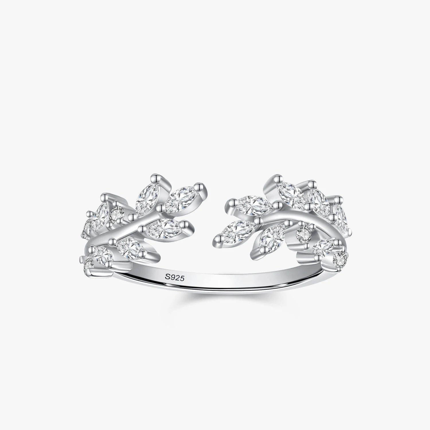 Ailmay Top Quality 925 Sterling Silver Charm Leaf Dazzling CZ Adjustable Finger Rings for Women Trendy Wedding Christmas Gifts