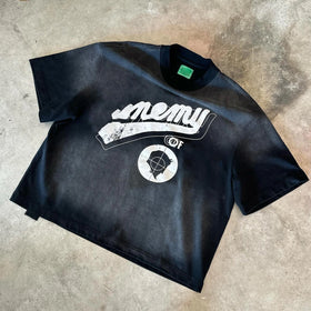 Custom Wholesale Tshirt Manufacturer O Neck Sun Faded Acid Washed Cropped 300gsm Letter Heavyweight Cotton Boxy T-shirt Men