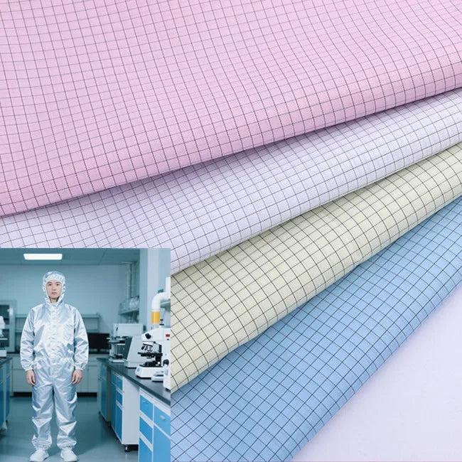 AQTQ Wholesale Conductive Plaid Polyester ESD Anti-static Clean Room Fabric for Industrial Cloth