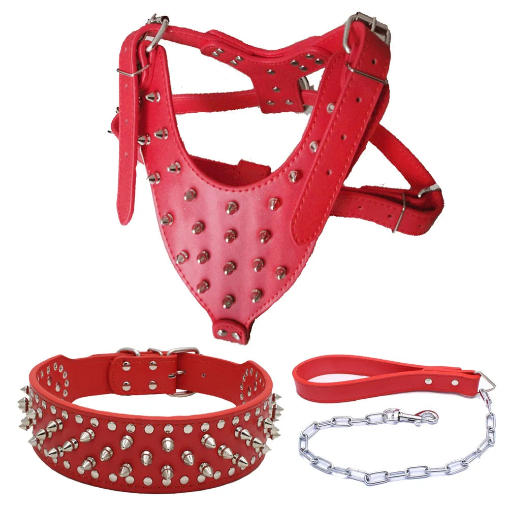 Wholesale Outdoor Dog Walking Training Hiking Sport Pet Harness Soft Leather Dog Harness Set Rivet studded Dog Harness