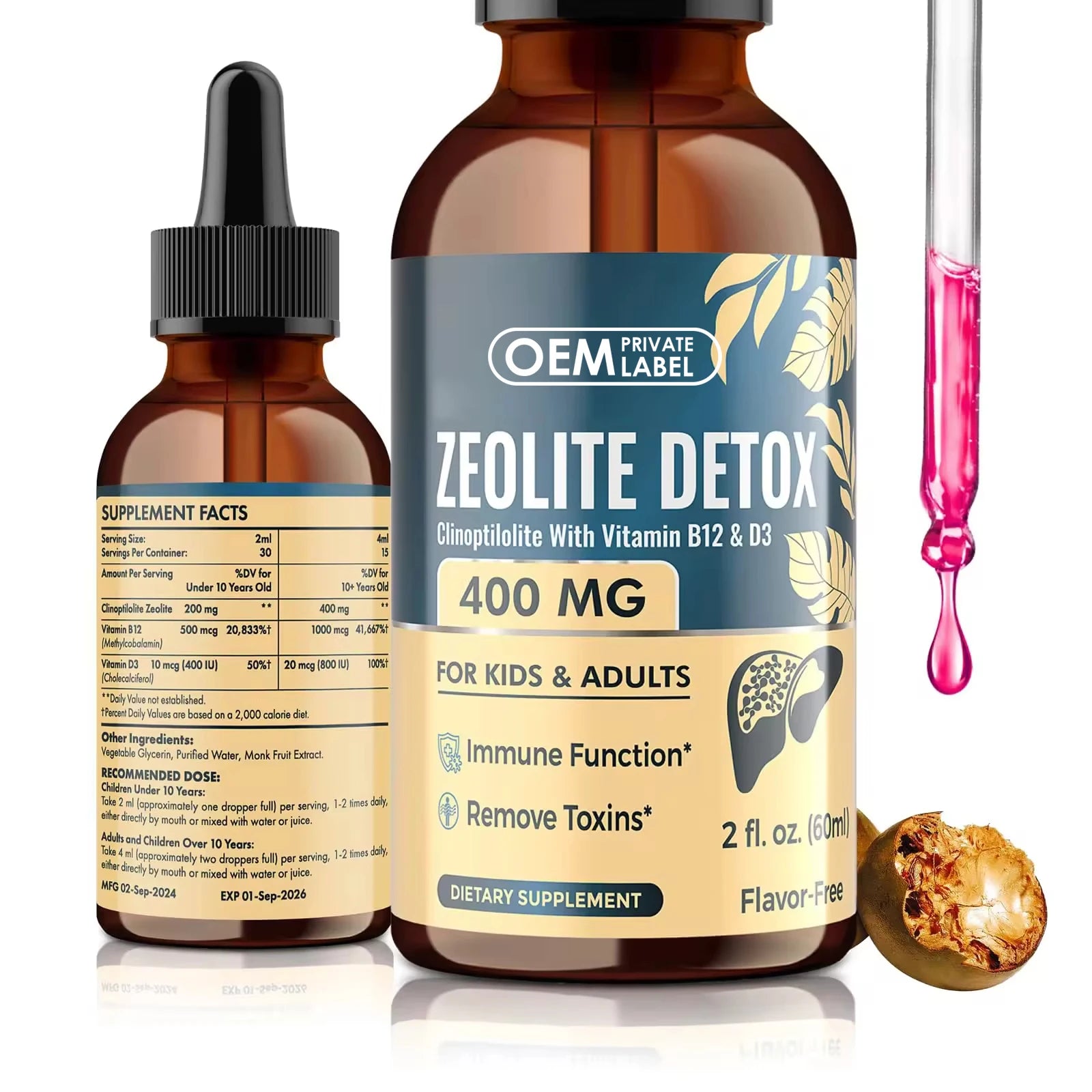 OEM Private Label Natural Food Grade Clinoptilolite Zeolite Drops Health Support for Adult Body Cleanse