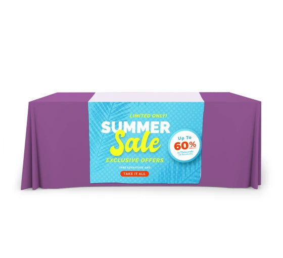 Custom Printed Rectangular Polyester Table Cloth and Foldable Unfitted Table Skirts for Trade Show Table Cover Throws