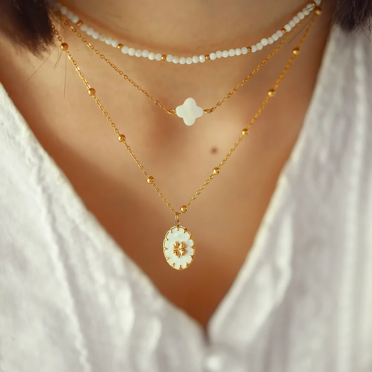 Fashion Fine New Simple Style Natural Shell Three-dimensional Pendant Wear Flower Shell Beaded Combination Necklace Female