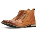Men's New Fashion Brogue Genuine Leather Ankle Boots Casual Lace Design Waterproof Rubber Insole for Daily Life Office Outdoor