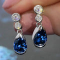 CAOSHI Factory Wholesale Simple Pear Shaped Blue Crystal Round Cubic Zirconia Earrings for Silver Plated Pendant Earrings Women