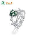Classic Design 925 Sterling Silver Stacking Rings Natural Moss Agate Quartz Ocean Grass Ring Set