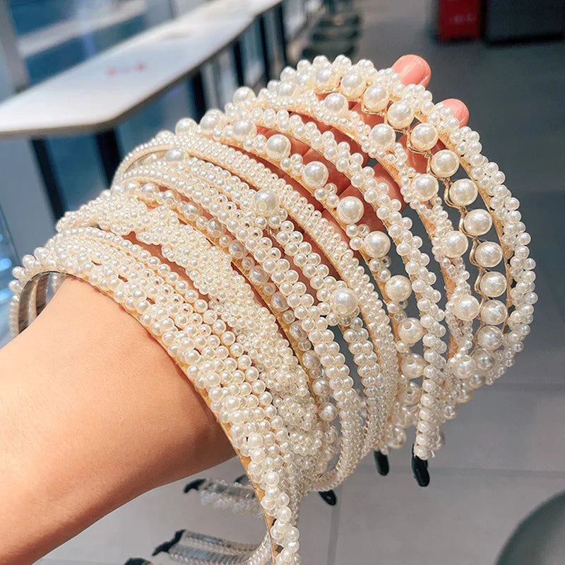 Simulation Pearl Hairbands Women Hair Accessories  Bow Flower Hoops Headband Wedding Ornaments