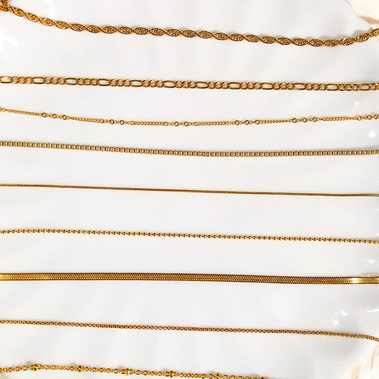 Waterproof Round Snake Chain Necklace Stainless Steel 18K Gold Plated Herringbone Choker Charm Chain Necklace Women