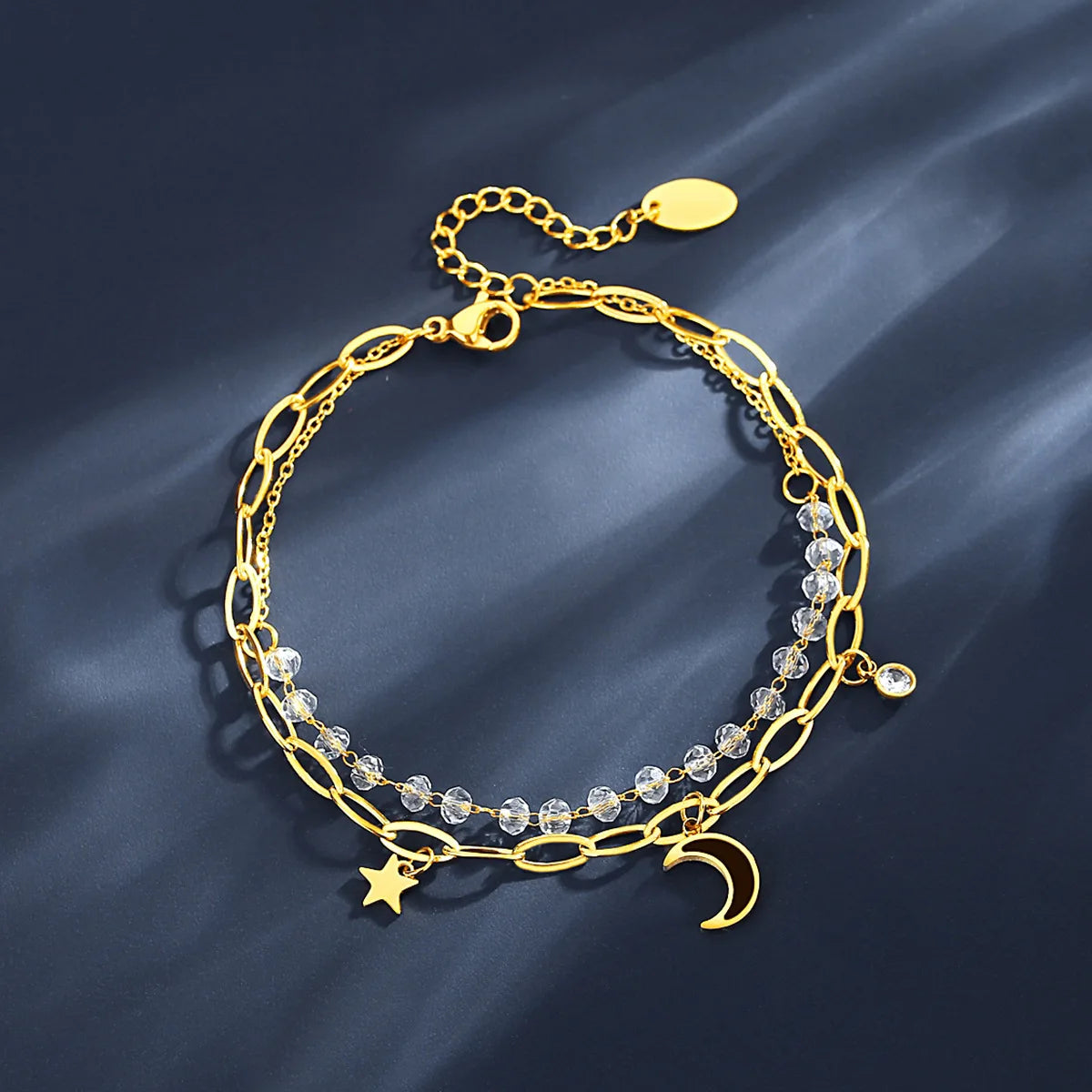 Korean Version Sweet Double Layered Star Moon Exquisite Fashion Bracelet Temperament Chain Bracelet Bracelet