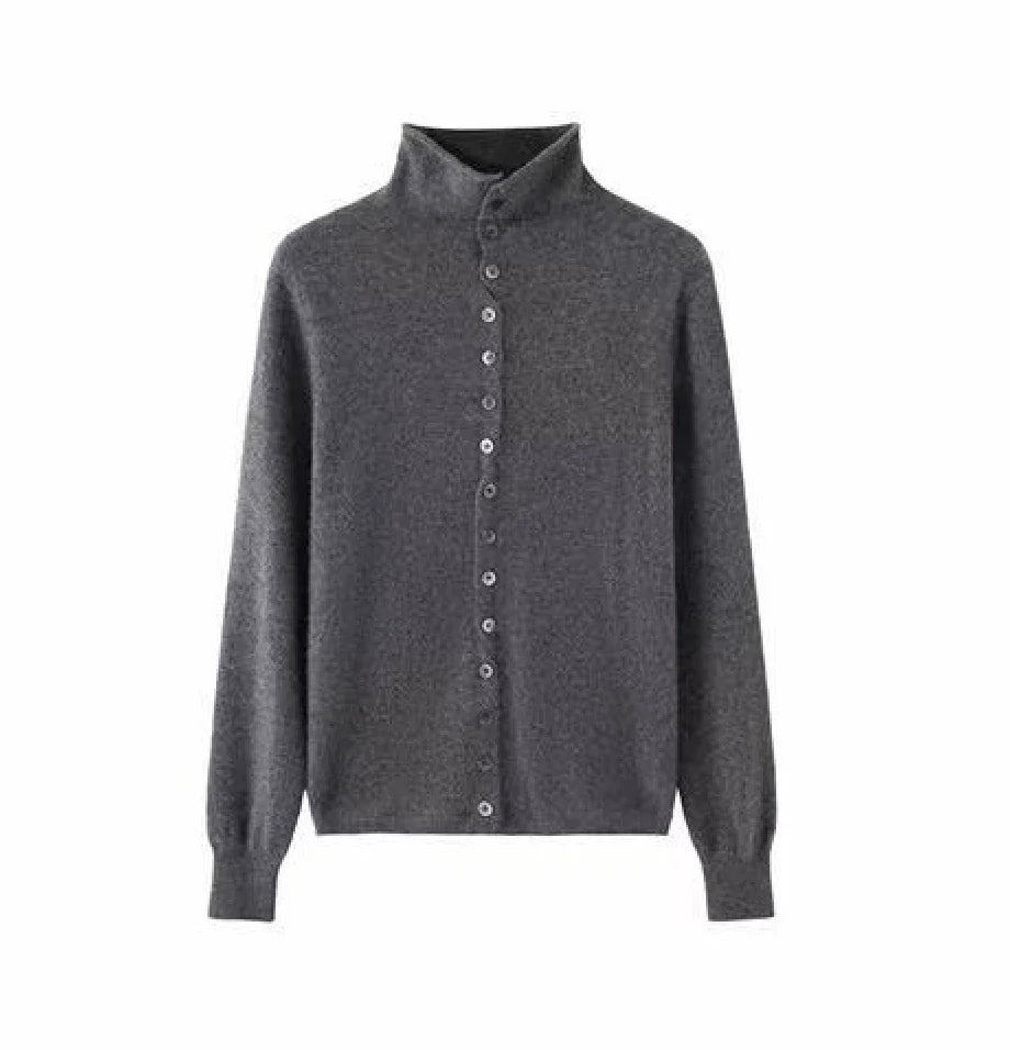 Trendy Manufacturer Women's Long Sleeve Turtleneck Cardigan Knitted Full Buttons Reversible Cashmere Cardigan Sweater for Ladies