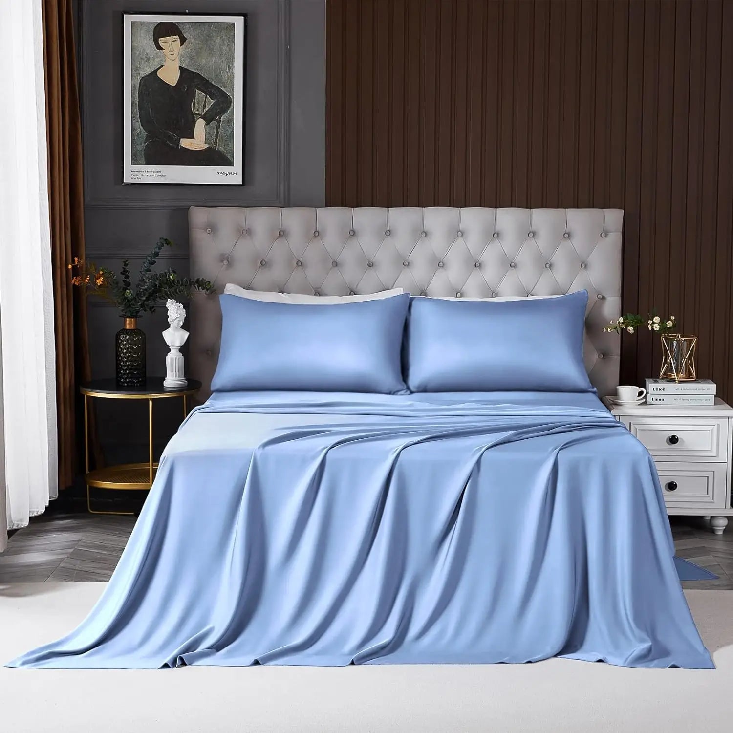300TC 100% Bamboo Viscose Bed Sheets Queen Size Bedding Sheets Set