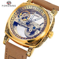New Design Forsining Factory Skeleton Automatic Men Watch Brown Genuine Leather Wrist Watch for Men