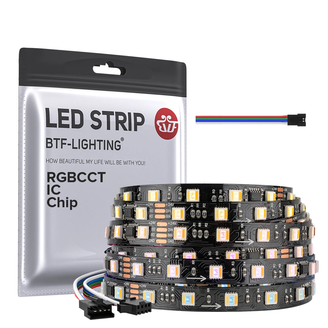 WS2805 RGBCCT SMD5050 5 in 1 Led Strip 4Pin Dual Data Wire DC24V 60leds/m RGBWW RGBCW Addressable Digital Led Pixel Strip