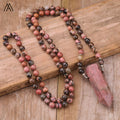 Black Rhodonite Mala Necklace Classic Healing Gemstone Round Beads Trendy Yoga Jewelry for Wedding & Party Gifts Silver Plated