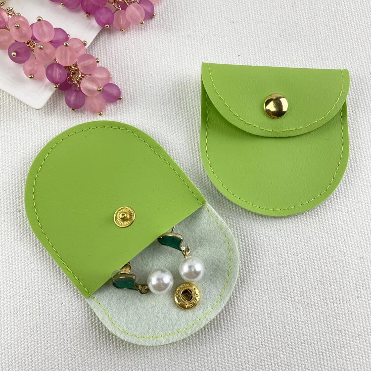 Wholesale Faux PU Leather Jewelry Bag with logo Custom Jewelry Packaging Leather Pouch with Button for Earrings and Necklace