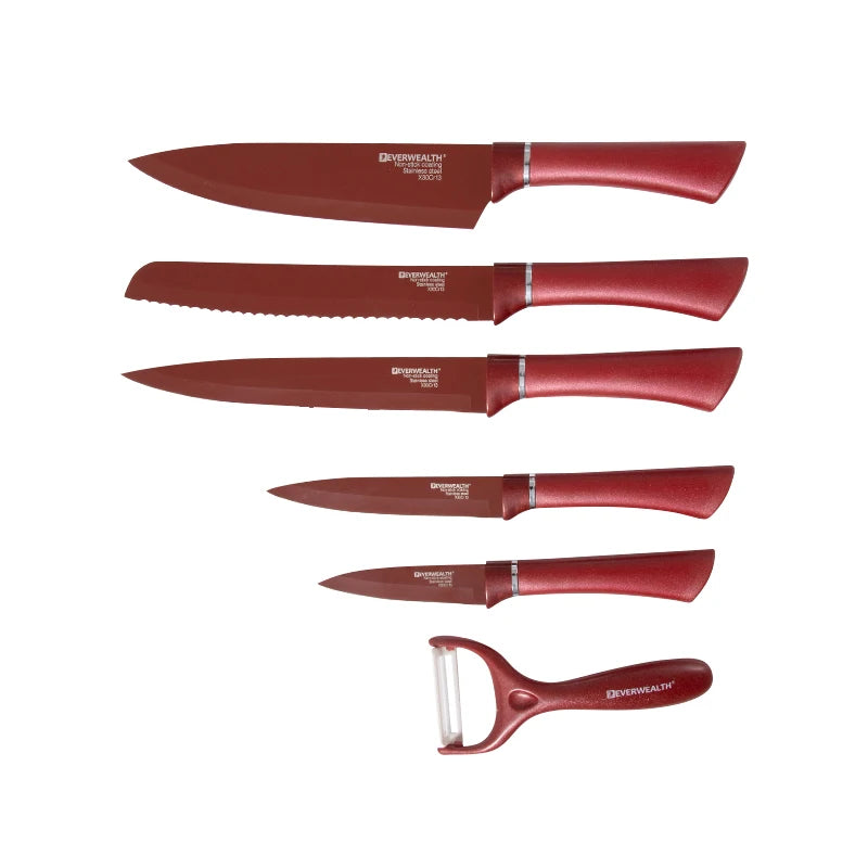 2025 High Grade ABS Handle Red Chef Knife Set Professional Kitchen Knife Set With Ceramic Peeler