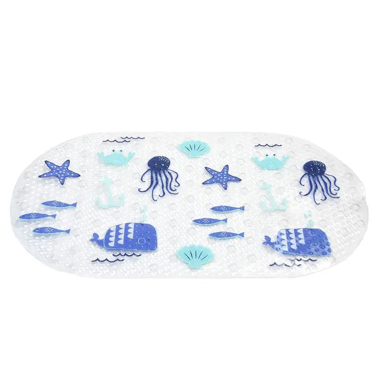 Children Shower Mat Sea Fish Design Anti-Slip Bath Mat with Suction Cups Mildew Resistant Shower Mat for Bathtub Safety Bathing