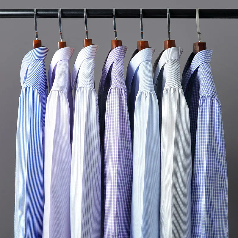 2024 Autumn New Men's Business Stripe No-iron Long Sleeve Shirt Casual Plaid Striped Business Shirt