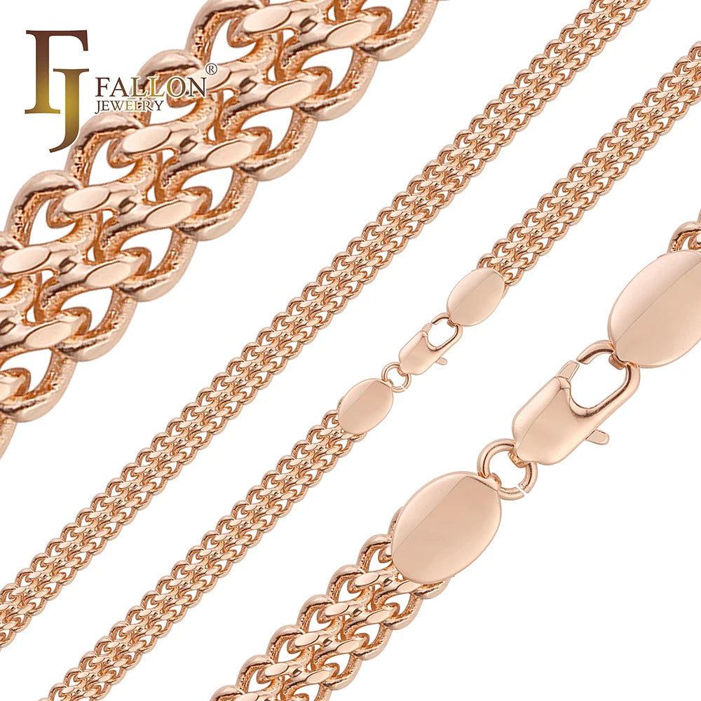 8mm FJ Fallon Fashion Jewelry Double Cable Link Cuban Chain Plated in Rose Gold Brass Based Split