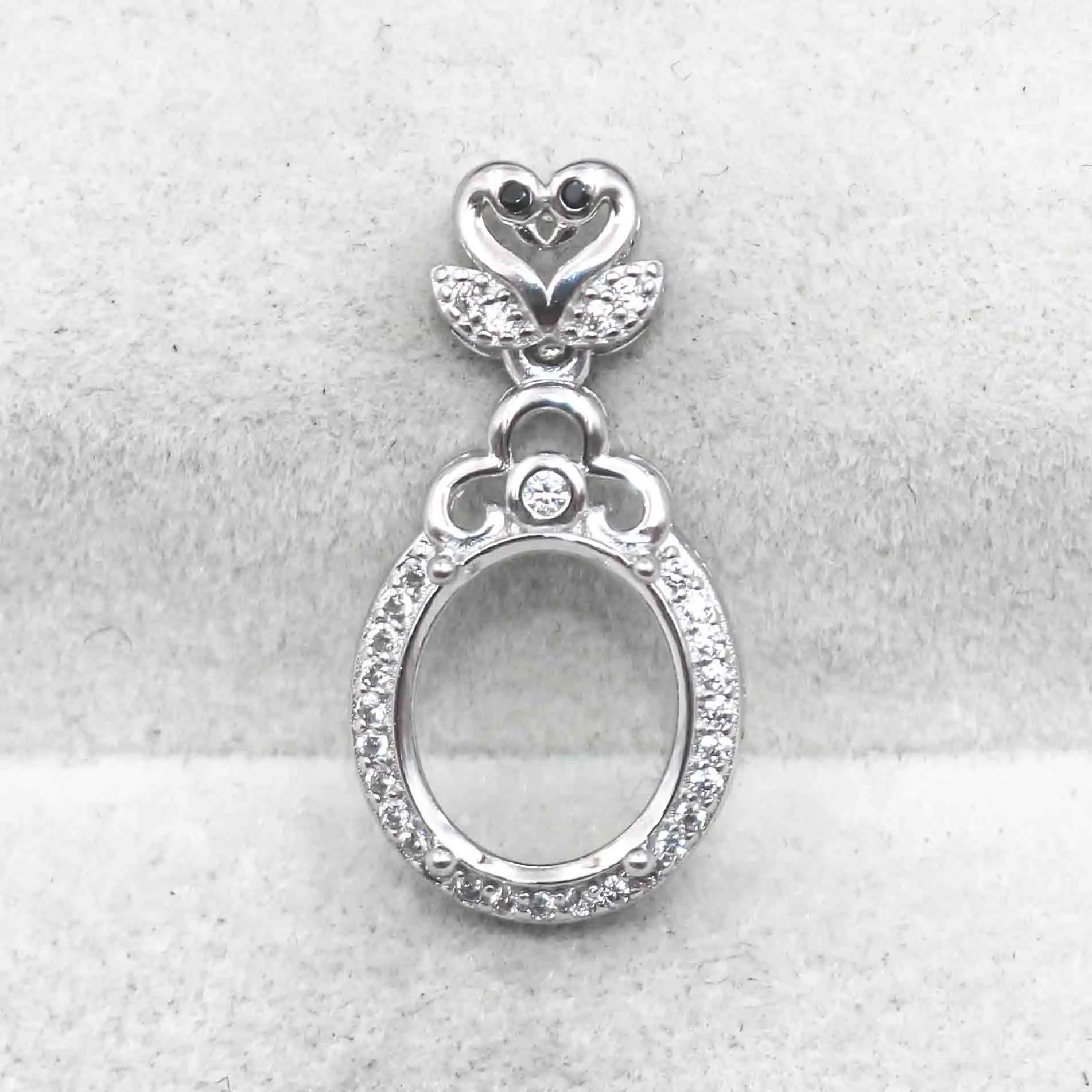 Sterling Silver 9*11mm Semi Mount Pendant Empty Frame Blank Support Setting S925 Base Holder Without Center Stone for DIY Inlay