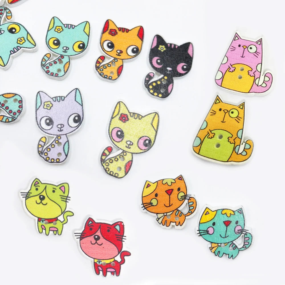 Yiwu Wintop Cute Cartoon Retro Printed Two Hole Custom Wooden Cat Buttons for Clothes