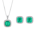 925 Silver Green Emerald Zircon Diamond Earrings Cushion Cut Green Emerald Jewelry Set