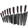 Xingye Popular Pakka Wood Handle Damascus Pattern Sharp 4CR13 Japanese Stainless Steel 9pcs Kitchen Knives Set