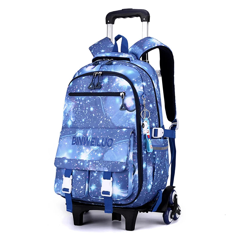 Fashion Wholesale Girls School Backpack Cartoon Waterproof with Wheels Trolly Backpack