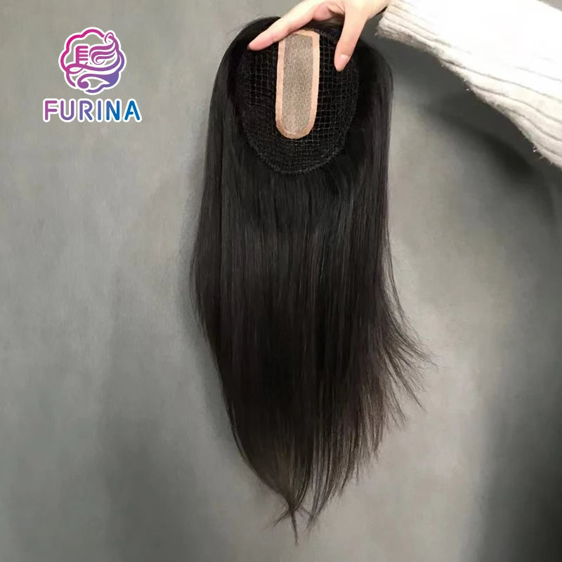 2025 Fashion Human Hair Topper Fish Next Small Size India Remy Hair Smooth Natural Human Hair Topper