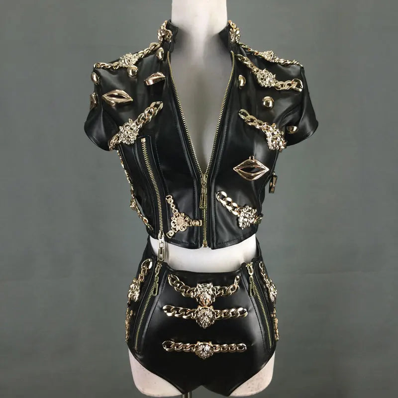 Nightclub bar DJ Singer Stage Costume DS Jazz Pole Dance Domineering Sexy Party Rave 2 Piece Black Hiphop Outfits