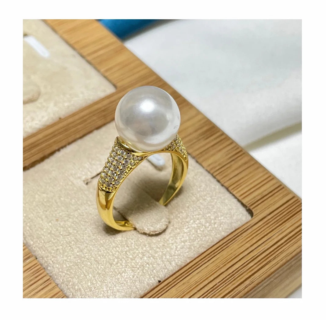 R1145 11-12mm Natural Freshwater Pearl Ring Accessory 925 Sterling Silver Adjustable Size Engagement Jewelry Ring for Women
