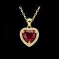 Elegant Halo Design 925 Sterling Silver Heart Pendant Necklace with Deep Garnet Red Zircon for Women Daily & Anniversary Gift