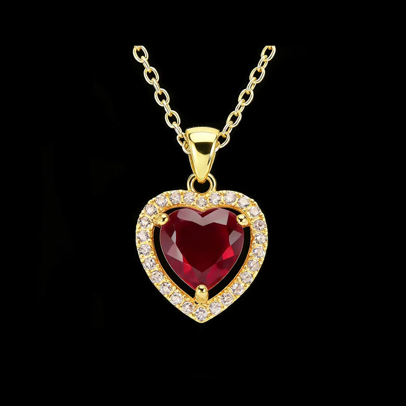 Elegant Halo Design 925 Sterling Silver Heart Pendant Necklace with Deep Garnet Red Zircon for Women Daily & Anniversary Gift