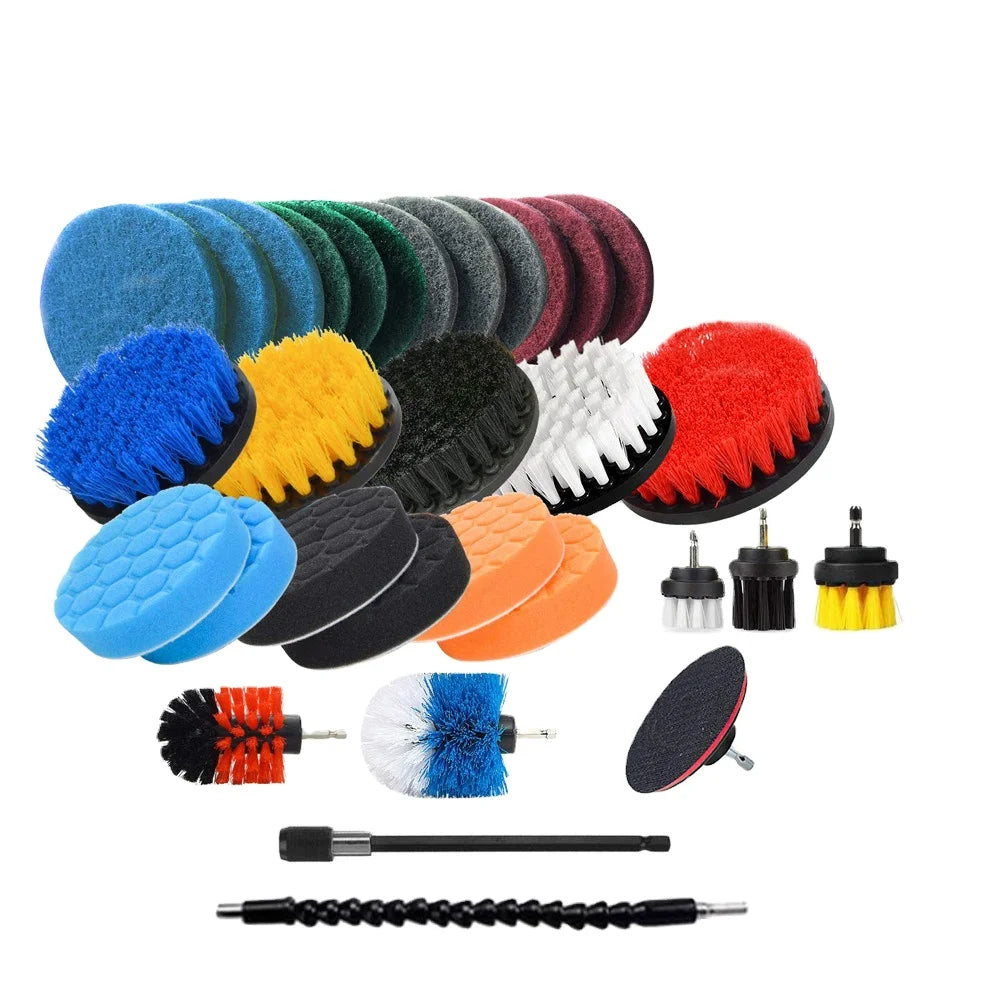 31Pcs Electric Drill Cleaning Brush  Kit  Power Scrubber Brush for Carpet Glass Car Tires Nylon Brushes