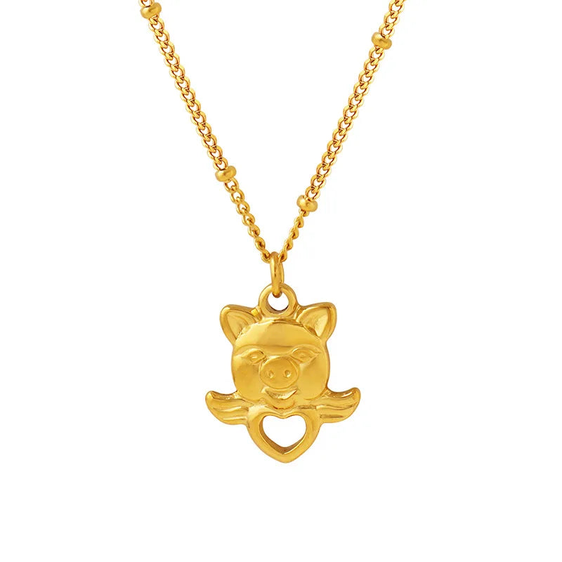 Wholesale Gold Plated Stainless Steel Pig Animal Pendant Necklace for Women